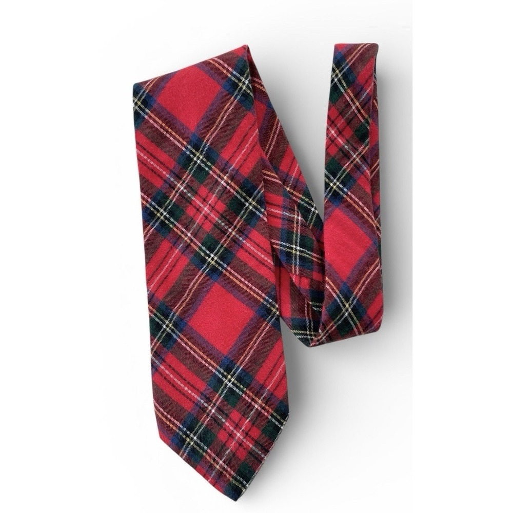 Vtg Van Heusen Red Plaid Tartan Flannel‎ Tie Holiday Preppy Wedding College USA